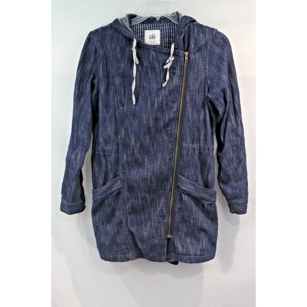 CABI Love Carol ANORAK Adventure Jacket Womens size S Blue Asymmetrical Zip Hood